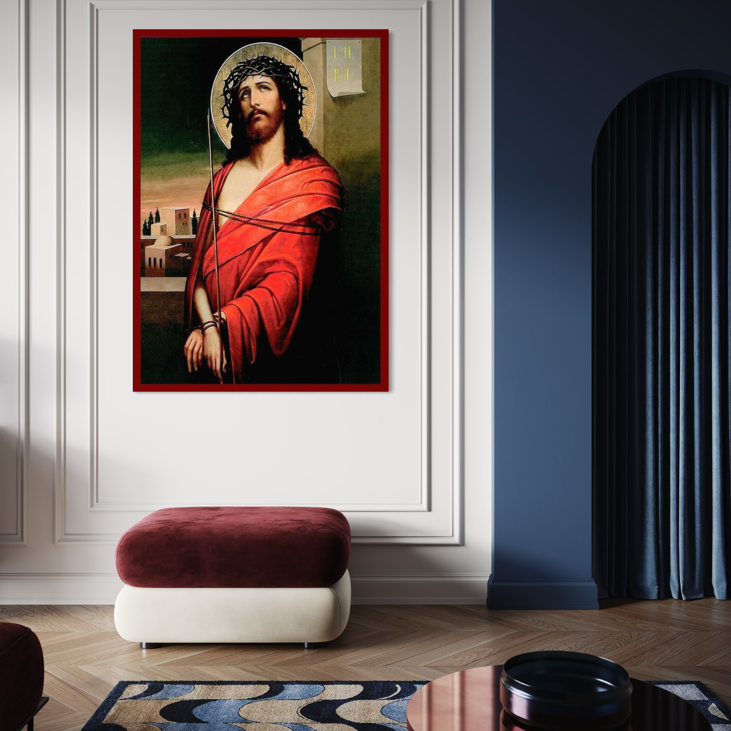 Tablou Canvas Premium, LuxCanva® H1099, Iisus Hristos in Patimi, Icoana, Mantuitor, Coroana, Spini, Patimi, Jertfa, Omenire, Sacrificiu, Rastignire, Cruce, Living, Dormitor