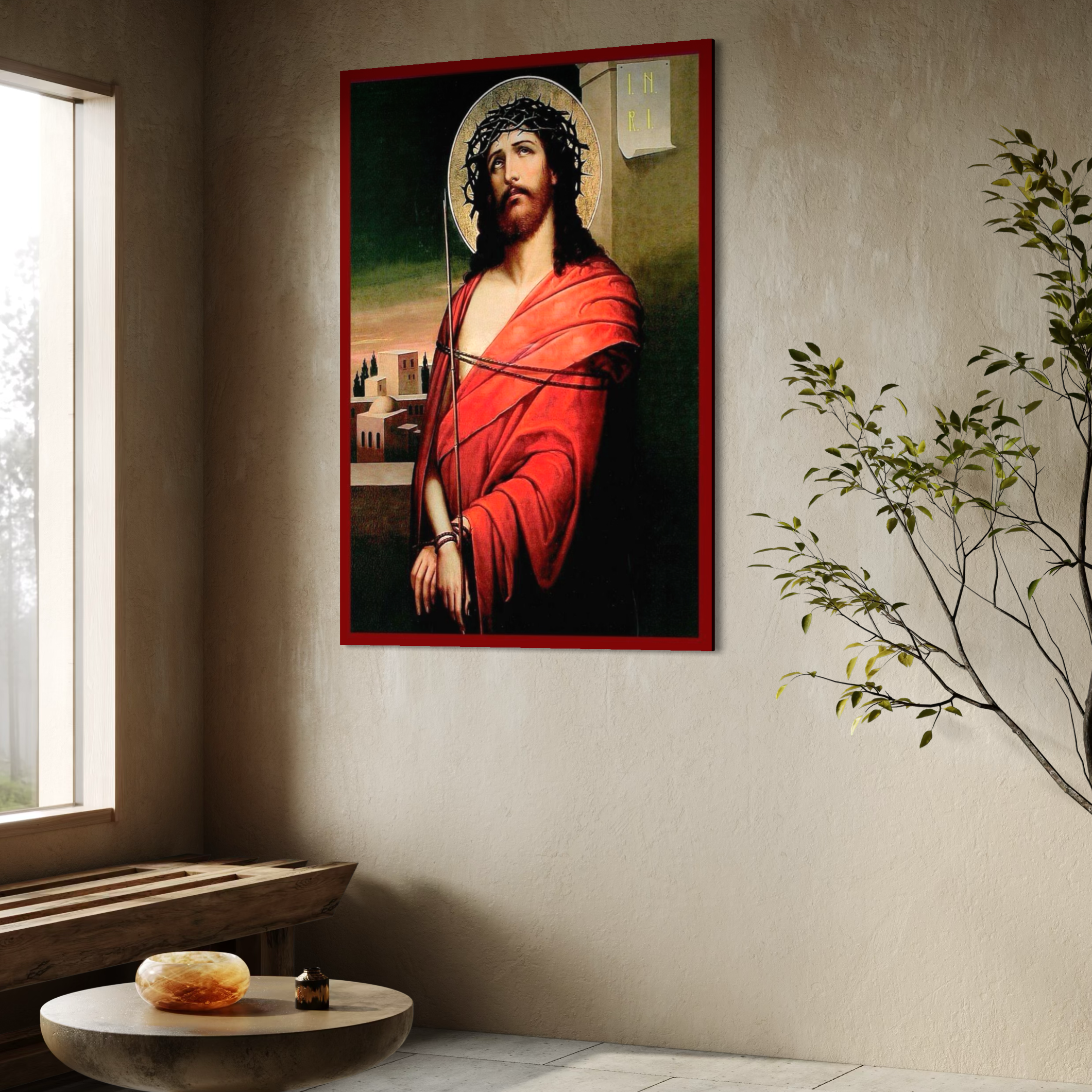 Tablou Canvas Premium, LuxCanva® H1099, Iisus Hristos in Patimi, Icoana, Mantuitor, Coroana, Spini, Patimi, Jertfa, Omenire, Sacrificiu, Rastignire, Cruce, Living, Dormitor