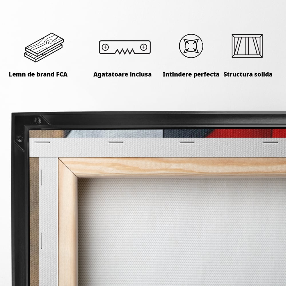 Tablou Canvas Premium, LuxCanva® J1001, Chip Fragmentat, Chip, Stilizat, Forme, Suprapus, Rosu. Galben, Echilibru, Disociere, Arta, Expozitie, Artist, Living, Dormitor