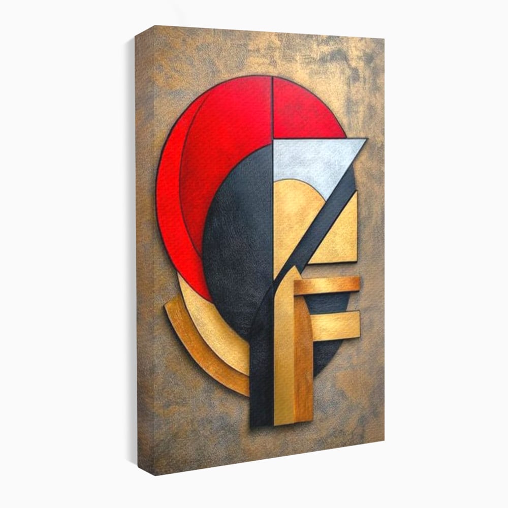 Tablou Canvas Premium, LuxCanva® J1001, Chip Fragmentat, Chip, Stilizat, Forme, Suprapus, Rosu. Galben, Echilibru, Disociere, Arta, Expozitie, Artist, Living, Dormitor