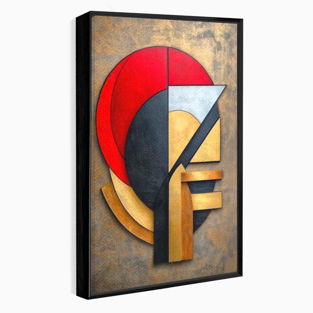 Tablou Canvas Premium, LuxCanva® J1001, Chip Fragmentat, Chip, Stilizat, Forme, Suprapus, Rosu. Galben, Echilibru, Disociere, Arta, Expozitie, Artist, Living, Dormitor