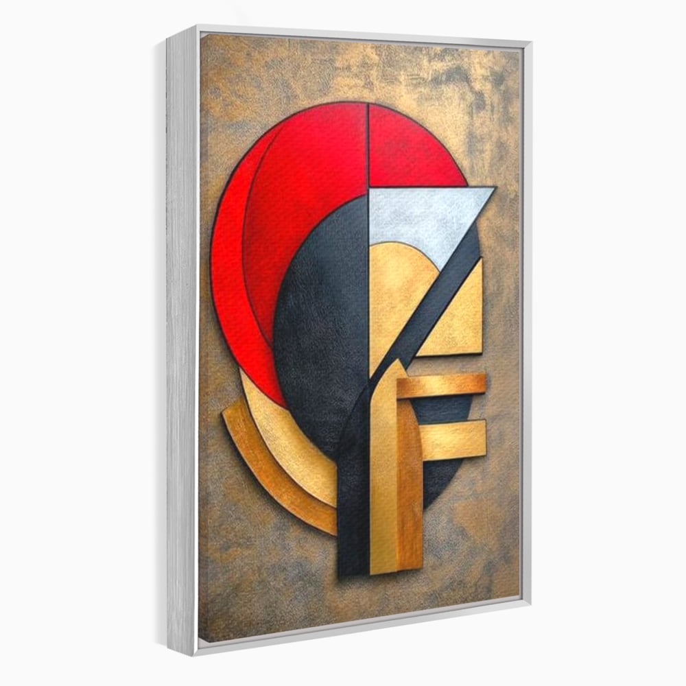 Tablou Canvas Premium, LuxCanva® J1001, Chip Fragmentat, Chip, Stilizat, Forme, Suprapus, Rosu. Galben, Echilibru, Disociere, Arta, Expozitie, Artist, Living, Dormitor