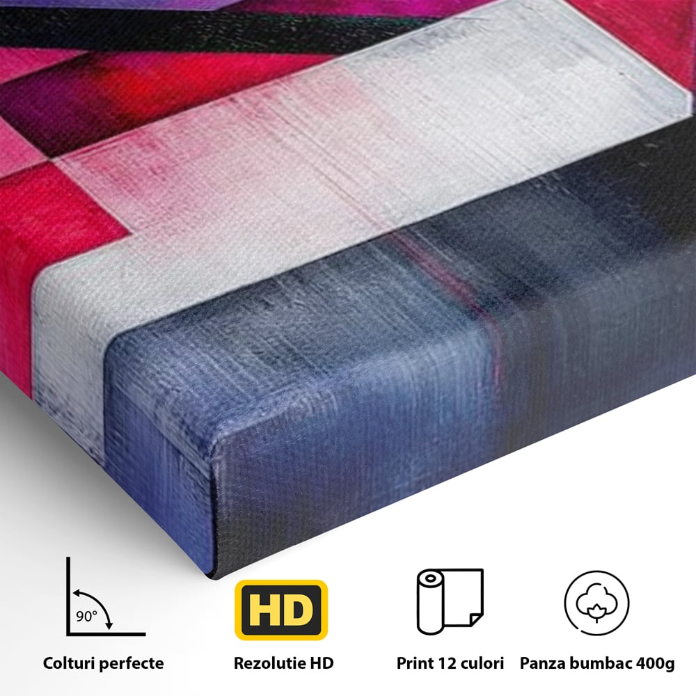 Leinwand Premium Canvas Wandkunst, LuxCanva® J1002, Abstrakte Horizonte, Fragmente, Chromatisch, Horizonte, Linien, Lila, Rot, Explosion, Urban, Kunst, Dekor, Wohnen, Schlafzimmer