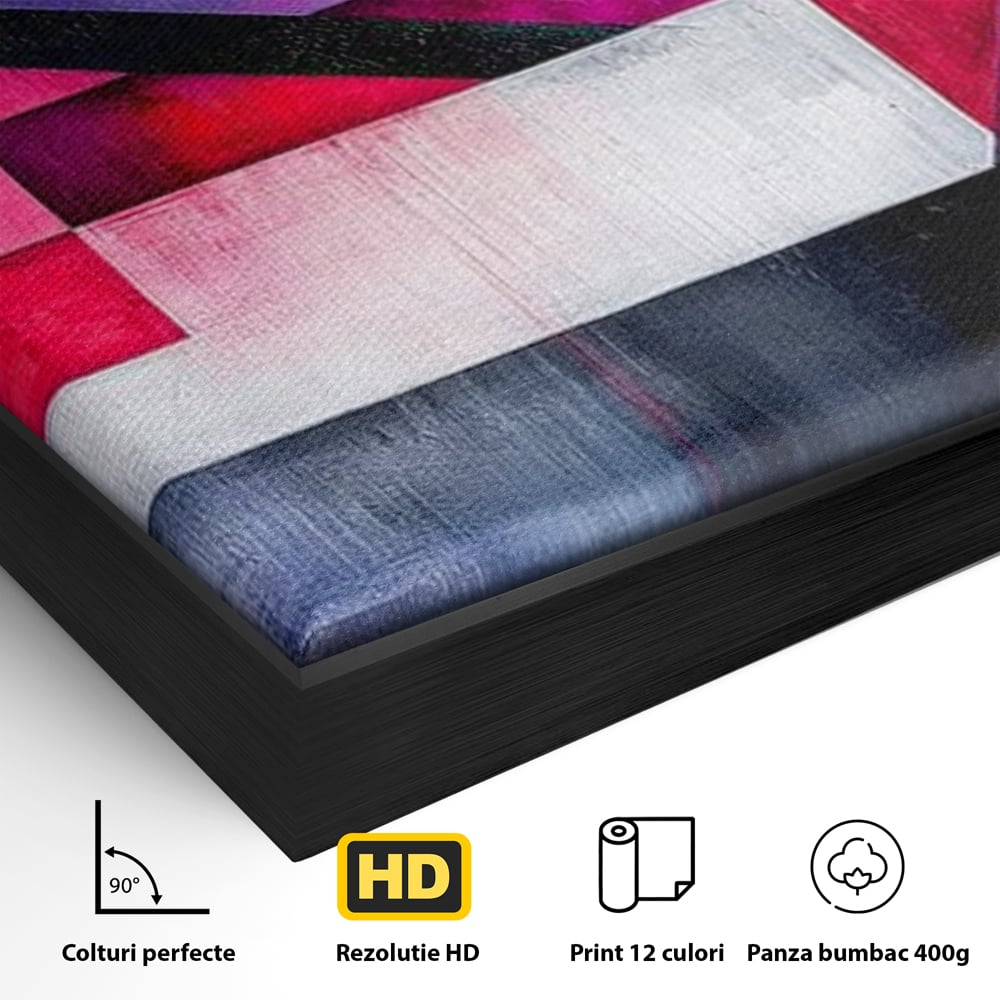 Leinwand Premium Canvas Wandkunst, LuxCanva® J1002, Abstrakte Horizonte, Fragmente, Chromatisch, Horizonte, Linien, Lila, Rot, Explosion, Urban, Kunst, Dekor, Wohnen, Schlafzimmer