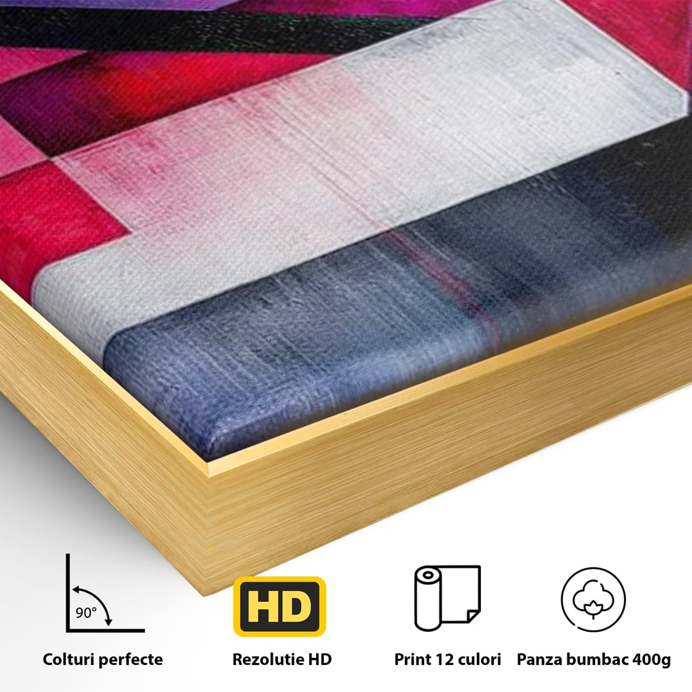 Leinwand Premium Canvas Wandkunst, LuxCanva® J1002, Abstrakte Horizonte, Fragmente, Chromatisch, Horizonte, Linien, Lila, Rot, Explosion, Urban, Kunst, Dekor, Wohnen, Schlafzimmer