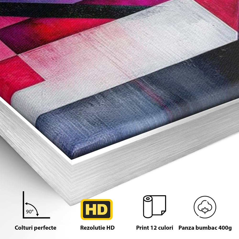 Leinwand Premium Canvas Wandkunst, LuxCanva® J1002, Abstrakte Horizonte, Fragmente, Chromatisch, Horizonte, Linien, Lila, Rot, Explosion, Urban, Kunst, Dekor, Wohnen, Schlafzimmer