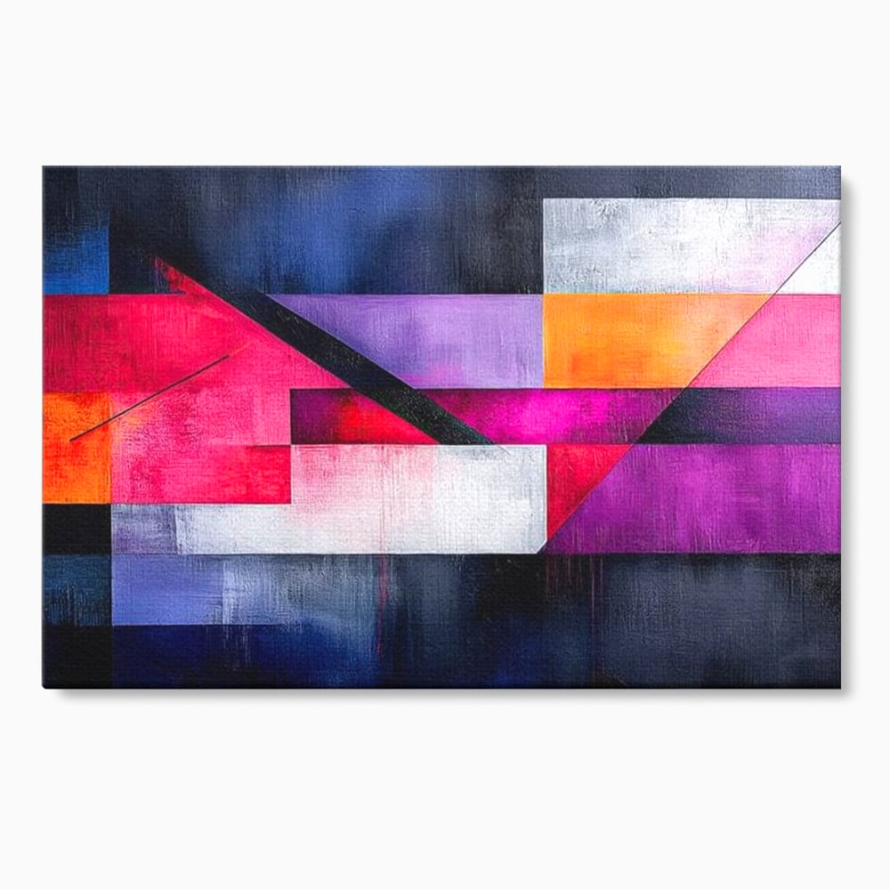 Leinwand Premium Canvas Wandkunst, LuxCanva® J1002, Abstrakte Horizonte, Fragmente, Chromatisch, Horizonte, Linien, Lila, Rot, Explosion, Urban, Kunst, Dekor, Wohnen, Schlafzimmer