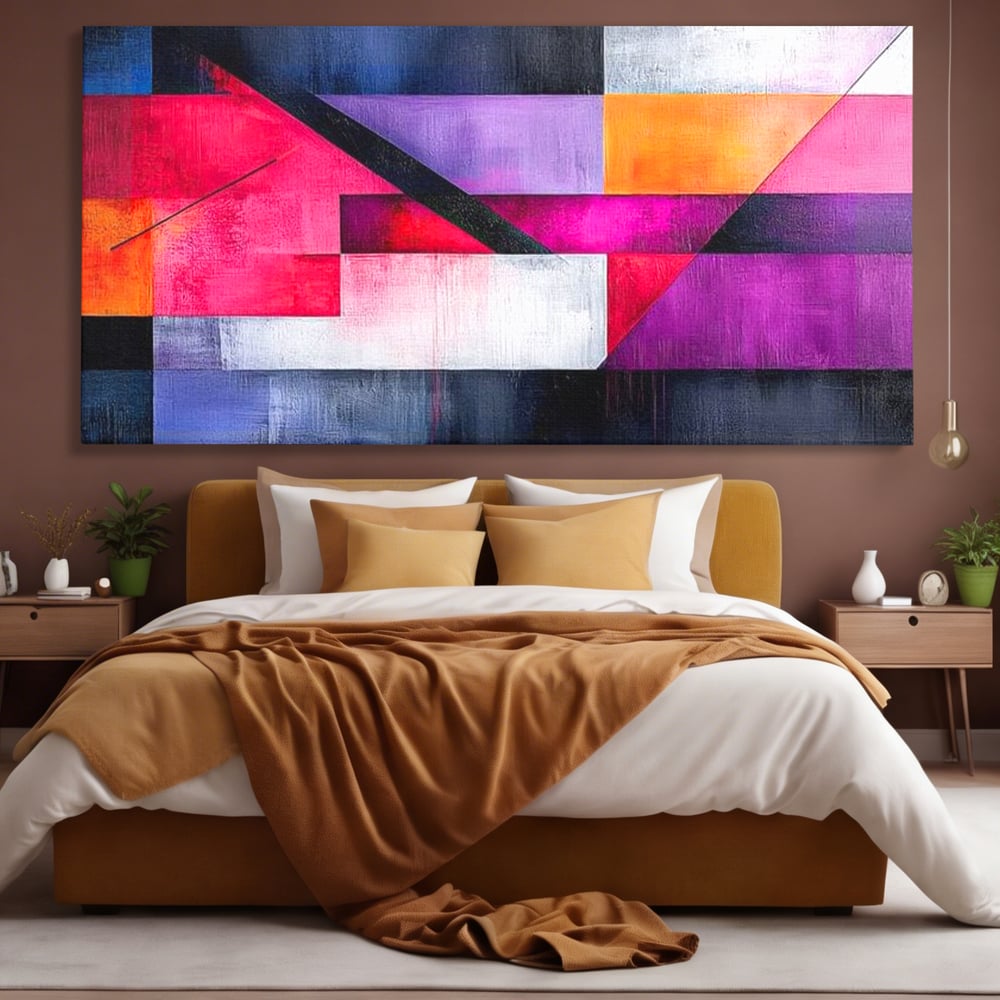 Leinwand Premium Canvas Wandkunst, LuxCanva® J1002, Abstrakte Horizonte, Fragmente, Chromatisch, Horizonte, Linien, Lila, Rot, Explosion, Urban, Kunst, Dekor, Wohnen, Schlafzimmer