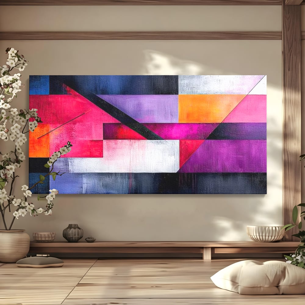 Leinwand Premium Canvas Wandkunst, LuxCanva® J1002, Abstrakte Horizonte, Fragmente, Chromatisch, Horizonte, Linien, Lila, Rot, Explosion, Urban, Kunst, Dekor, Wohnen, Schlafzimmer