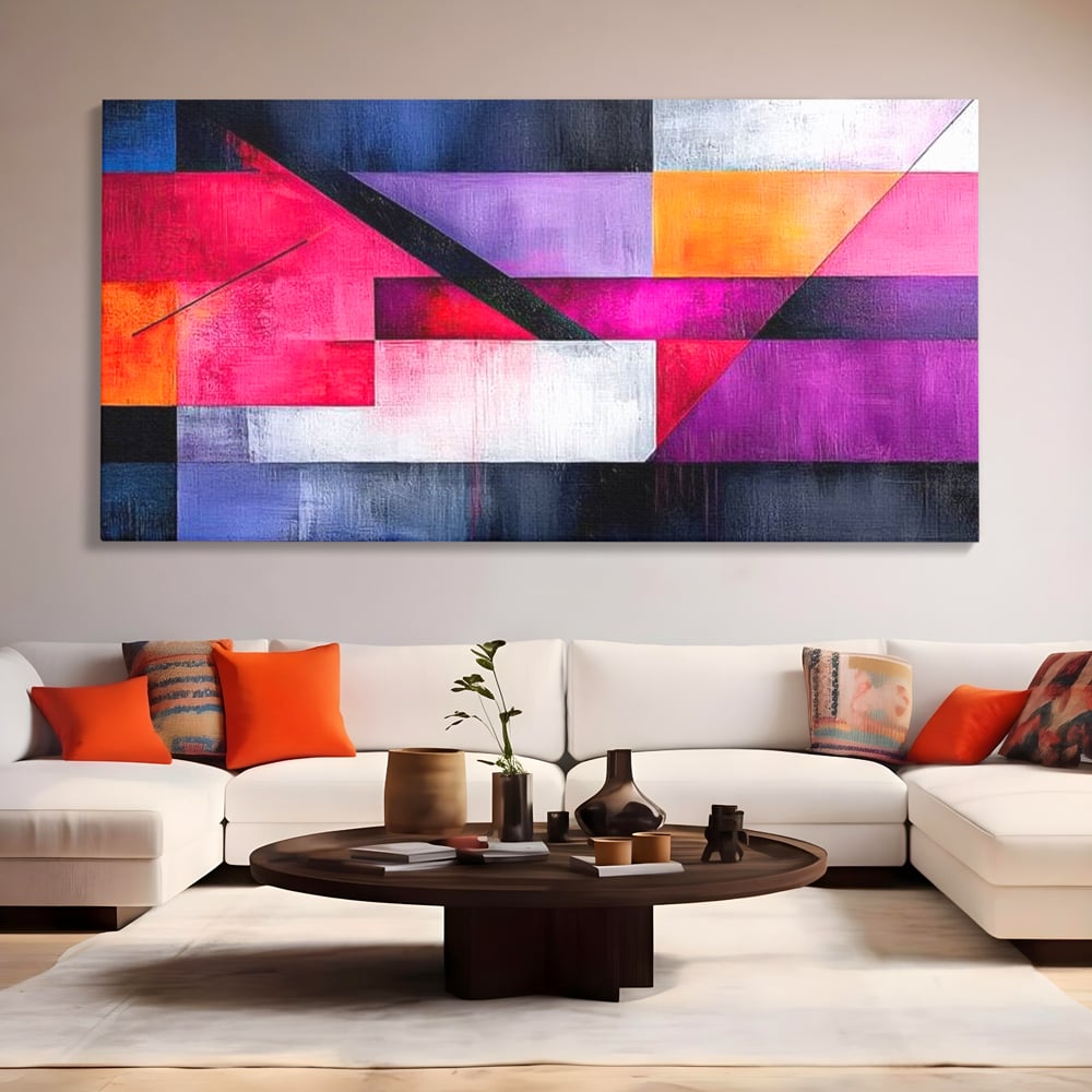 Leinwand Premium Canvas Wandkunst, LuxCanva® J1002, Abstrakte Horizonte, Fragmente, Chromatisch, Horizonte, Linien, Lila, Rot, Explosion, Urban, Kunst, Dekor, Wohnen, Schlafzimmer