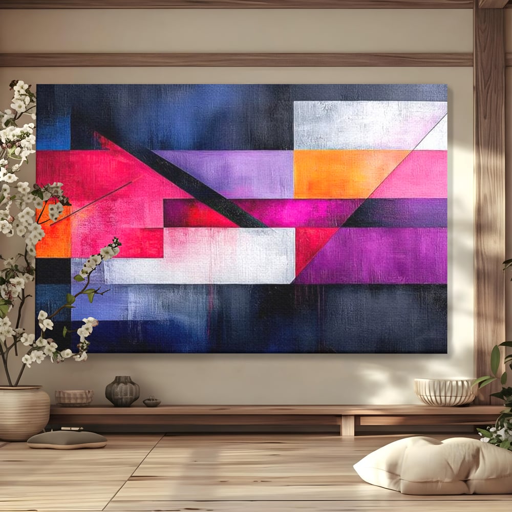 Leinwand Premium Canvas Wandkunst, LuxCanva® J1002, Abstrakte Horizonte, Fragmente, Chromatisch, Horizonte, Linien, Lila, Rot, Explosion, Urban, Kunst, Dekor, Wohnen, Schlafzimmer
