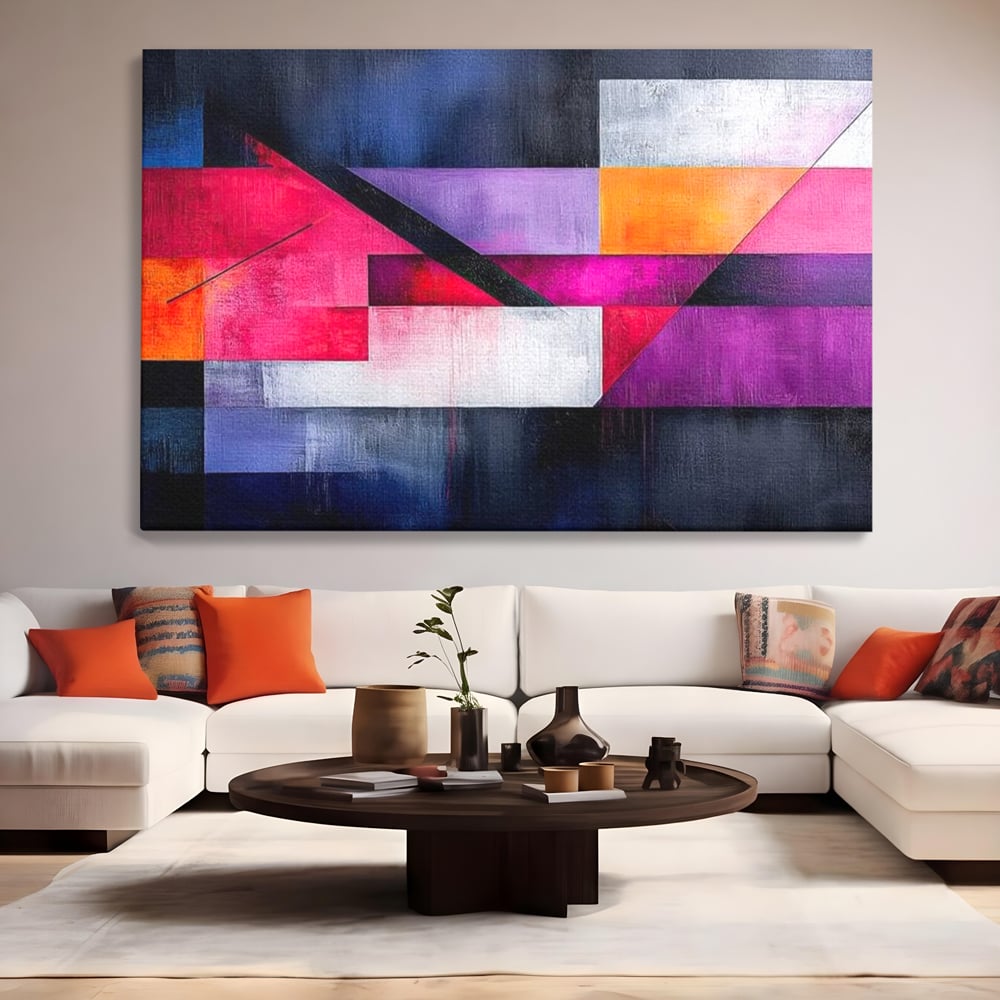 Leinwand Premium Canvas Wandkunst, LuxCanva® J1002, Abstrakte Horizonte, Fragmente, Chromatisch, Horizonte, Linien, Lila, Rot, Explosion, Urban, Kunst, Dekor, Wohnen, Schlafzimmer