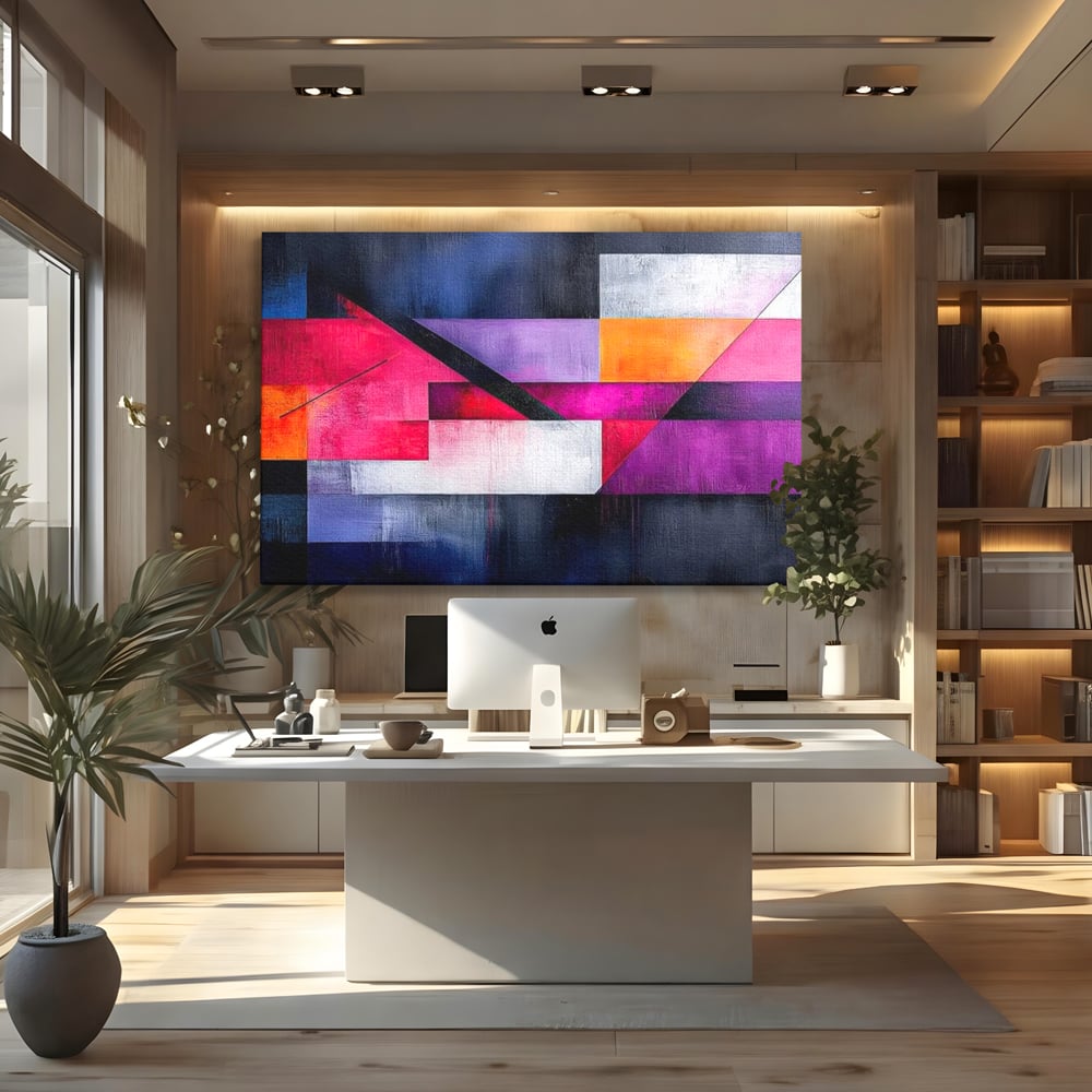 Leinwand Premium Canvas Wandkunst, LuxCanva® J1002, Abstrakte Horizonte, Fragmente, Chromatisch, Horizonte, Linien, Lila, Rot, Explosion, Urban, Kunst, Dekor, Wohnen, Schlafzimmer