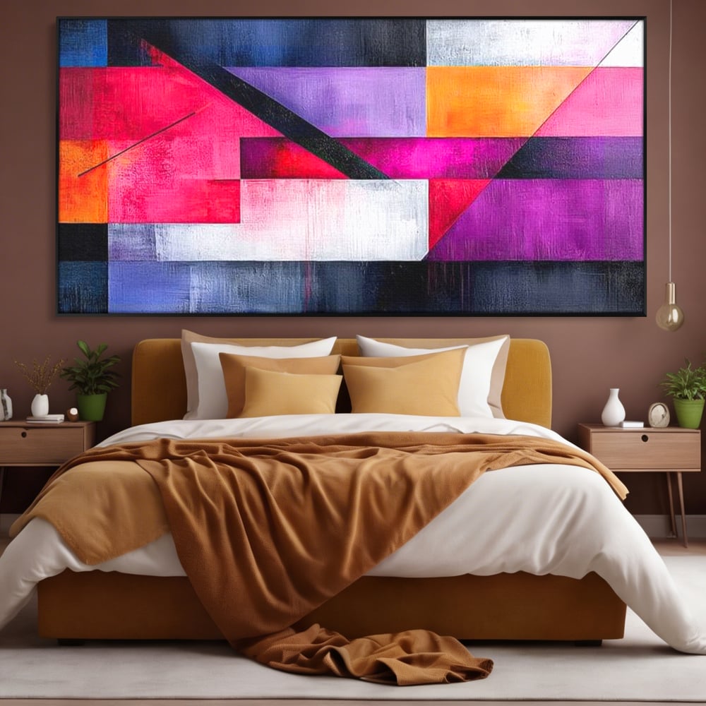 Leinwand Premium Canvas Wandkunst, LuxCanva® J1002, Abstrakte Horizonte, Fragmente, Chromatisch, Horizonte, Linien, Lila, Rot, Explosion, Urban, Kunst, Dekor, Wohnen, Schlafzimmer