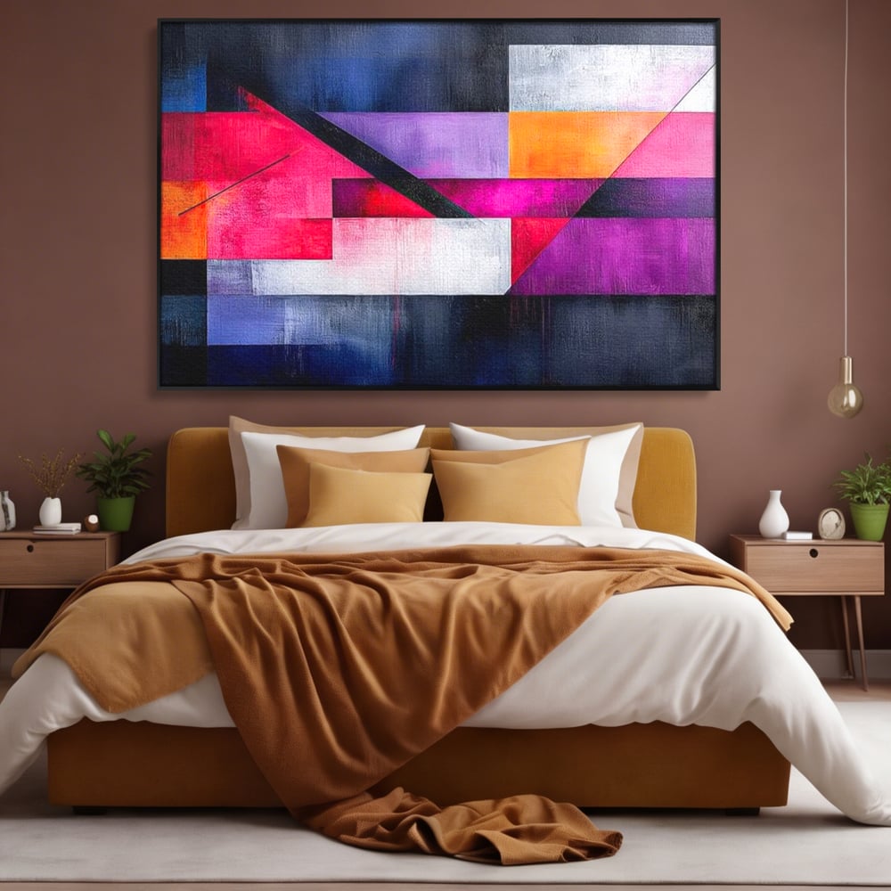 Leinwand Premium Canvas Wandkunst, LuxCanva® J1002, Abstrakte Horizonte, Fragmente, Chromatisch, Horizonte, Linien, Lila, Rot, Explosion, Urban, Kunst, Dekor, Wohnen, Schlafzimmer