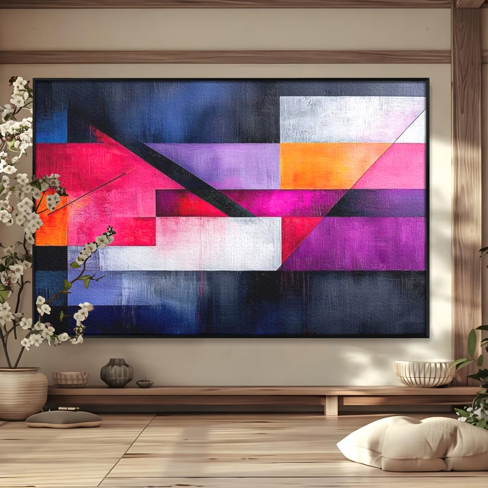 Leinwand Premium Canvas Wandkunst, LuxCanva® J1002, Abstrakte Horizonte, Fragmente, Chromatisch, Horizonte, Linien, Lila, Rot, Explosion, Urban, Kunst, Dekor, Wohnen, Schlafzimmer