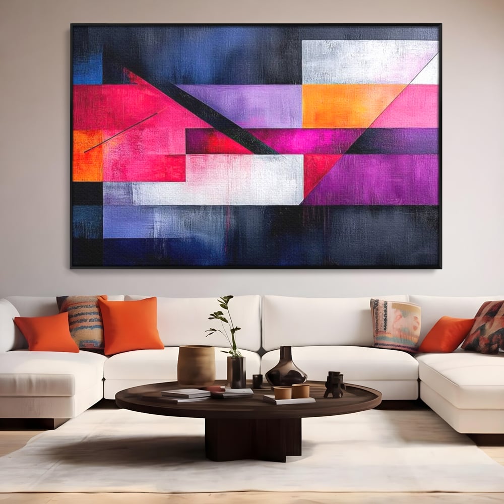 Leinwand Premium Canvas Wandkunst, LuxCanva® J1002, Abstrakte Horizonte, Fragmente, Chromatisch, Horizonte, Linien, Lila, Rot, Explosion, Urban, Kunst, Dekor, Wohnen, Schlafzimmer