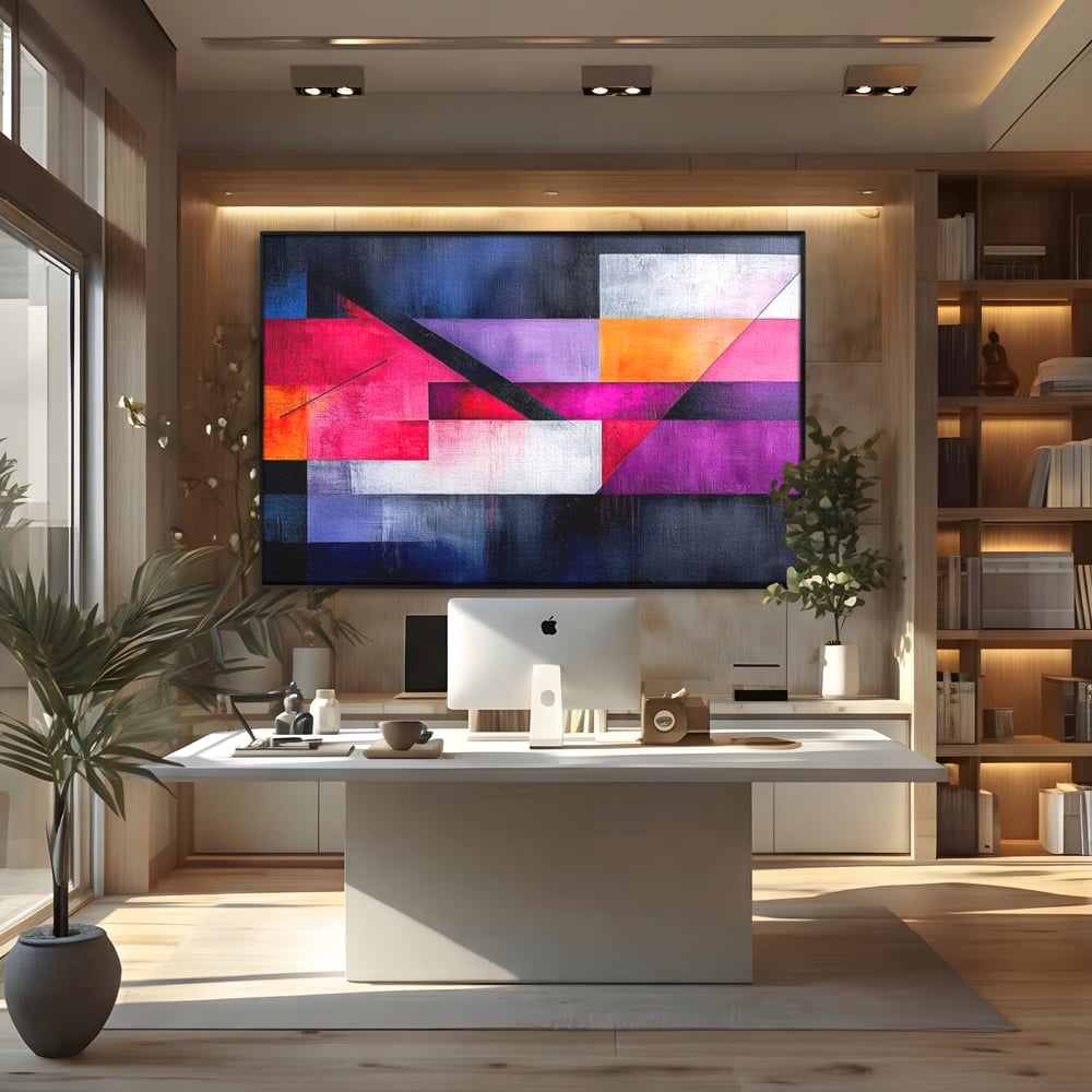 Leinwand Premium Canvas Wandkunst, LuxCanva® J1002, Abstrakte Horizonte, Fragmente, Chromatisch, Horizonte, Linien, Lila, Rot, Explosion, Urban, Kunst, Dekor, Wohnen, Schlafzimmer