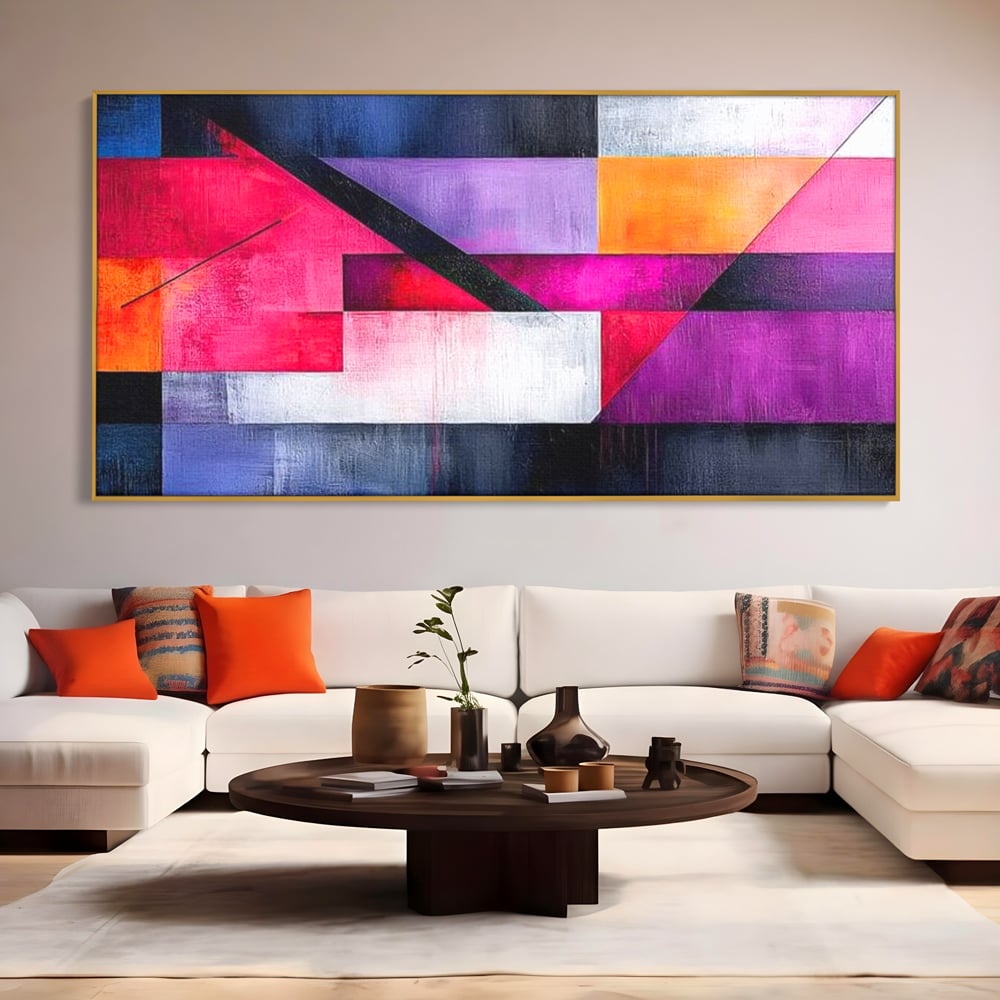 Leinwand Premium Canvas Wandkunst, LuxCanva® J1002, Abstrakte Horizonte, Fragmente, Chromatisch, Horizonte, Linien, Lila, Rot, Explosion, Urban, Kunst, Dekor, Wohnen, Schlafzimmer