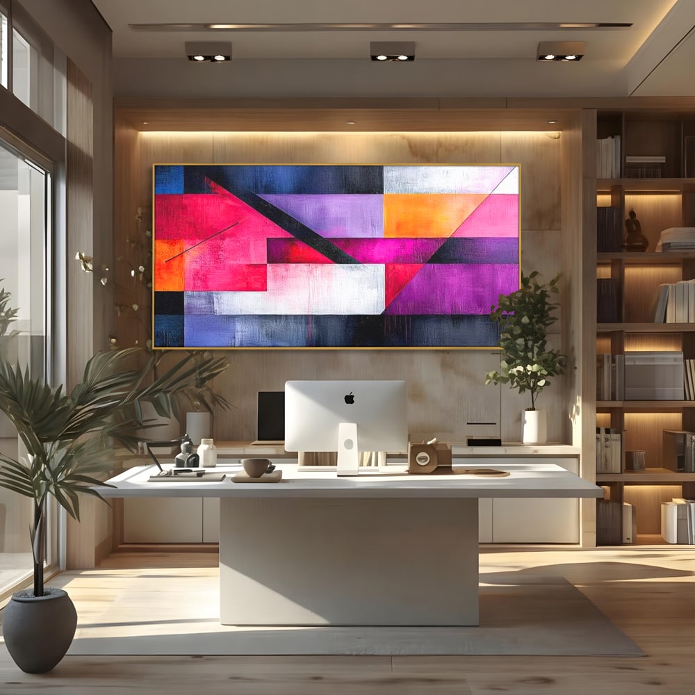 Leinwand Premium Canvas Wandkunst, LuxCanva® J1002, Abstrakte Horizonte, Fragmente, Chromatisch, Horizonte, Linien, Lila, Rot, Explosion, Urban, Kunst, Dekor, Wohnen, Schlafzimmer