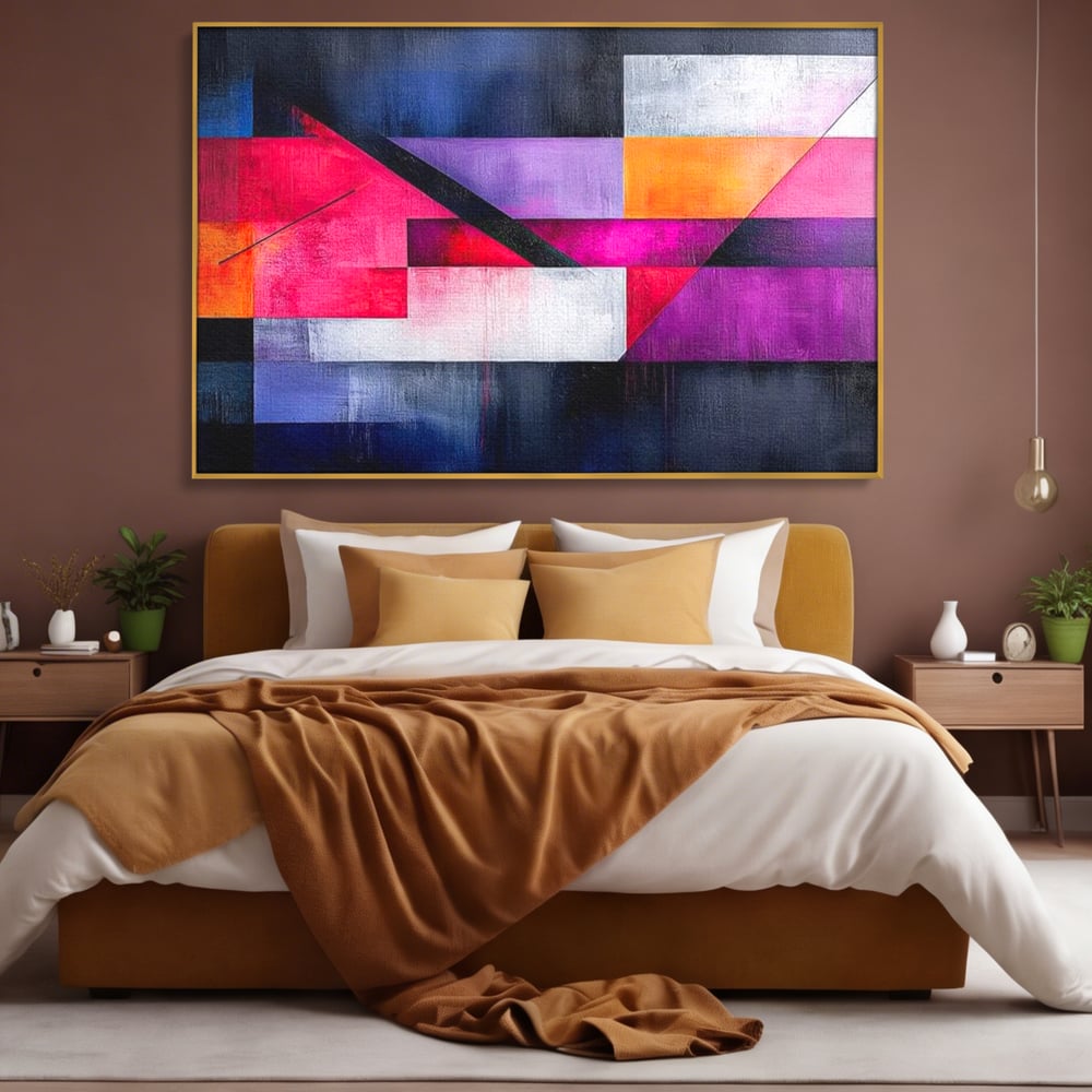 Leinwand Premium Canvas Wandkunst, LuxCanva® J1002, Abstrakte Horizonte, Fragmente, Chromatisch, Horizonte, Linien, Lila, Rot, Explosion, Urban, Kunst, Dekor, Wohnen, Schlafzimmer