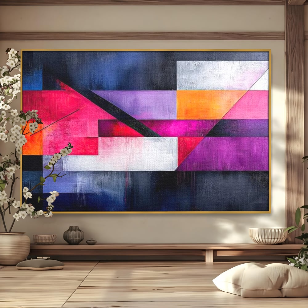 Leinwand Premium Canvas Wandkunst, LuxCanva® J1002, Abstrakte Horizonte, Fragmente, Chromatisch, Horizonte, Linien, Lila, Rot, Explosion, Urban, Kunst, Dekor, Wohnen, Schlafzimmer