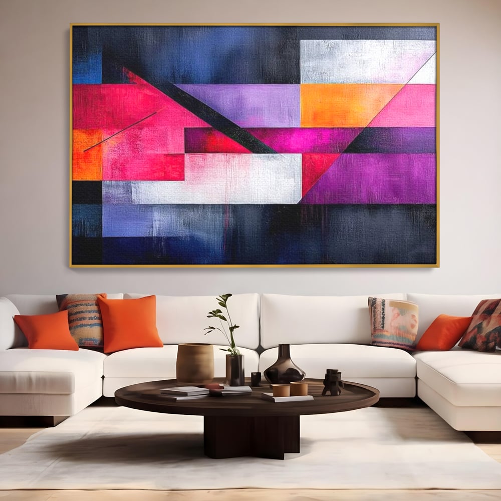 Leinwand Premium Canvas Wandkunst, LuxCanva® J1002, Abstrakte Horizonte, Fragmente, Chromatisch, Horizonte, Linien, Lila, Rot, Explosion, Urban, Kunst, Dekor, Wohnen, Schlafzimmer