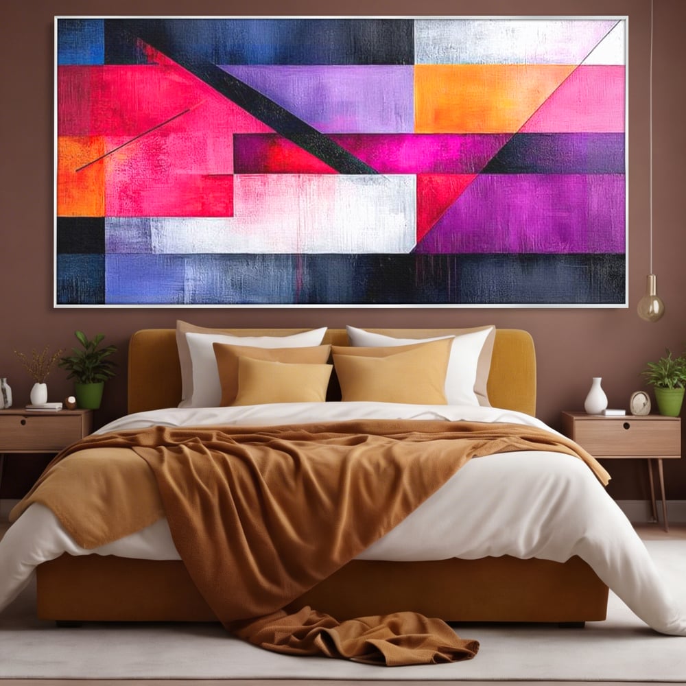 Leinwand Premium Canvas Wandkunst, LuxCanva® J1002, Abstrakte Horizonte, Fragmente, Chromatisch, Horizonte, Linien, Lila, Rot, Explosion, Urban, Kunst, Dekor, Wohnen, Schlafzimmer