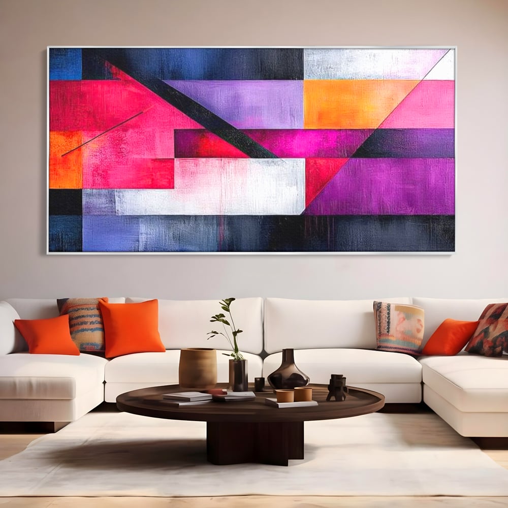 Leinwand Premium Canvas Wandkunst, LuxCanva® J1002, Abstrakte Horizonte, Fragmente, Chromatisch, Horizonte, Linien, Lila, Rot, Explosion, Urban, Kunst, Dekor, Wohnen, Schlafzimmer