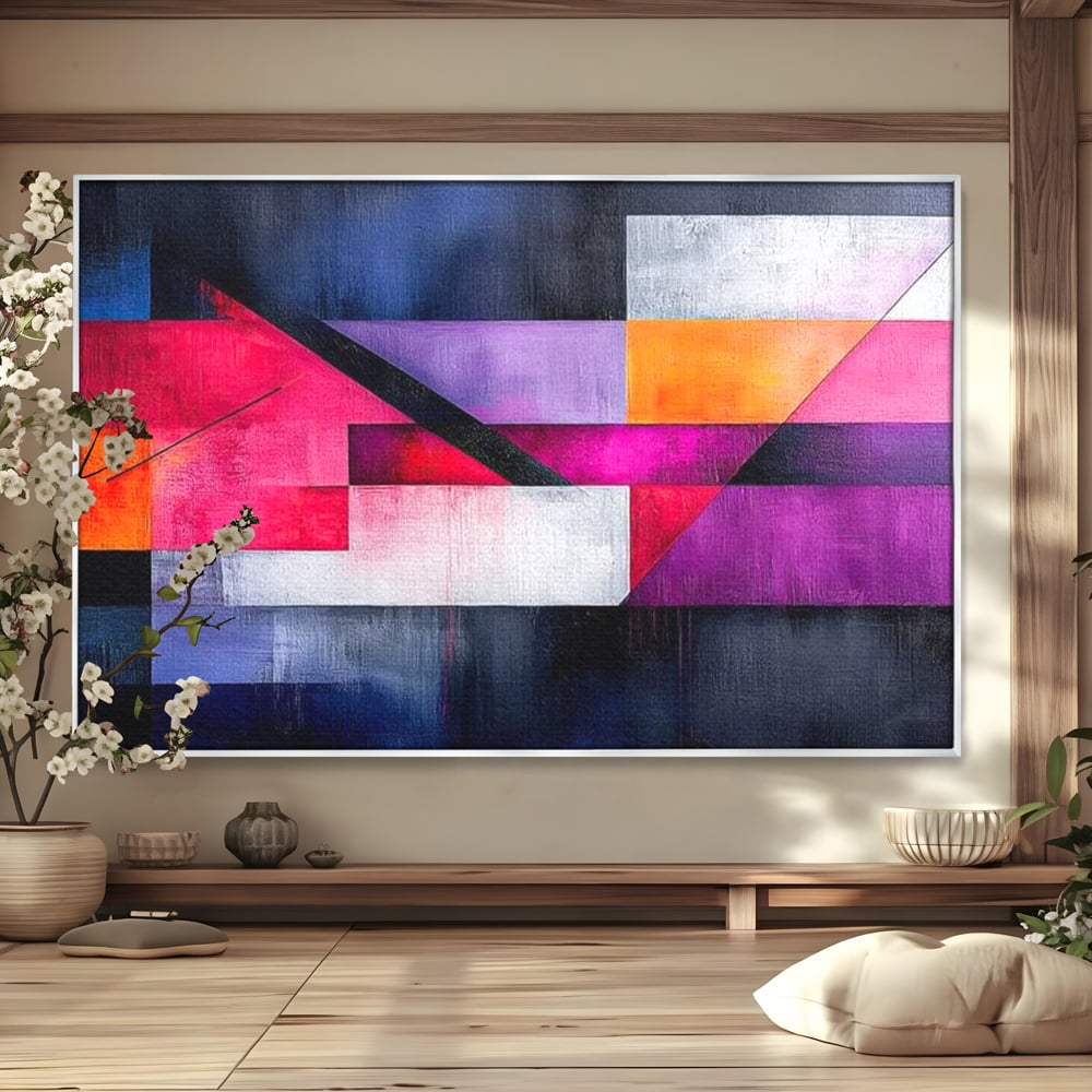 Leinwand Premium Canvas Wandkunst, LuxCanva® J1002, Abstrakte Horizonte, Fragmente, Chromatisch, Horizonte, Linien, Lila, Rot, Explosion, Urban, Kunst, Dekor, Wohnen, Schlafzimmer