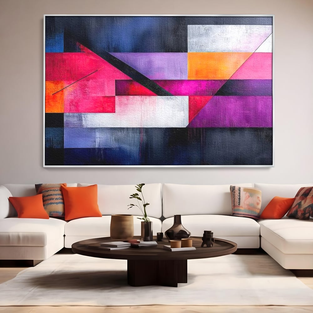 Leinwand Premium Canvas Wandkunst, LuxCanva® J1002, Abstrakte Horizonte, Fragmente, Chromatisch, Horizonte, Linien, Lila, Rot, Explosion, Urban, Kunst, Dekor, Wohnen, Schlafzimmer