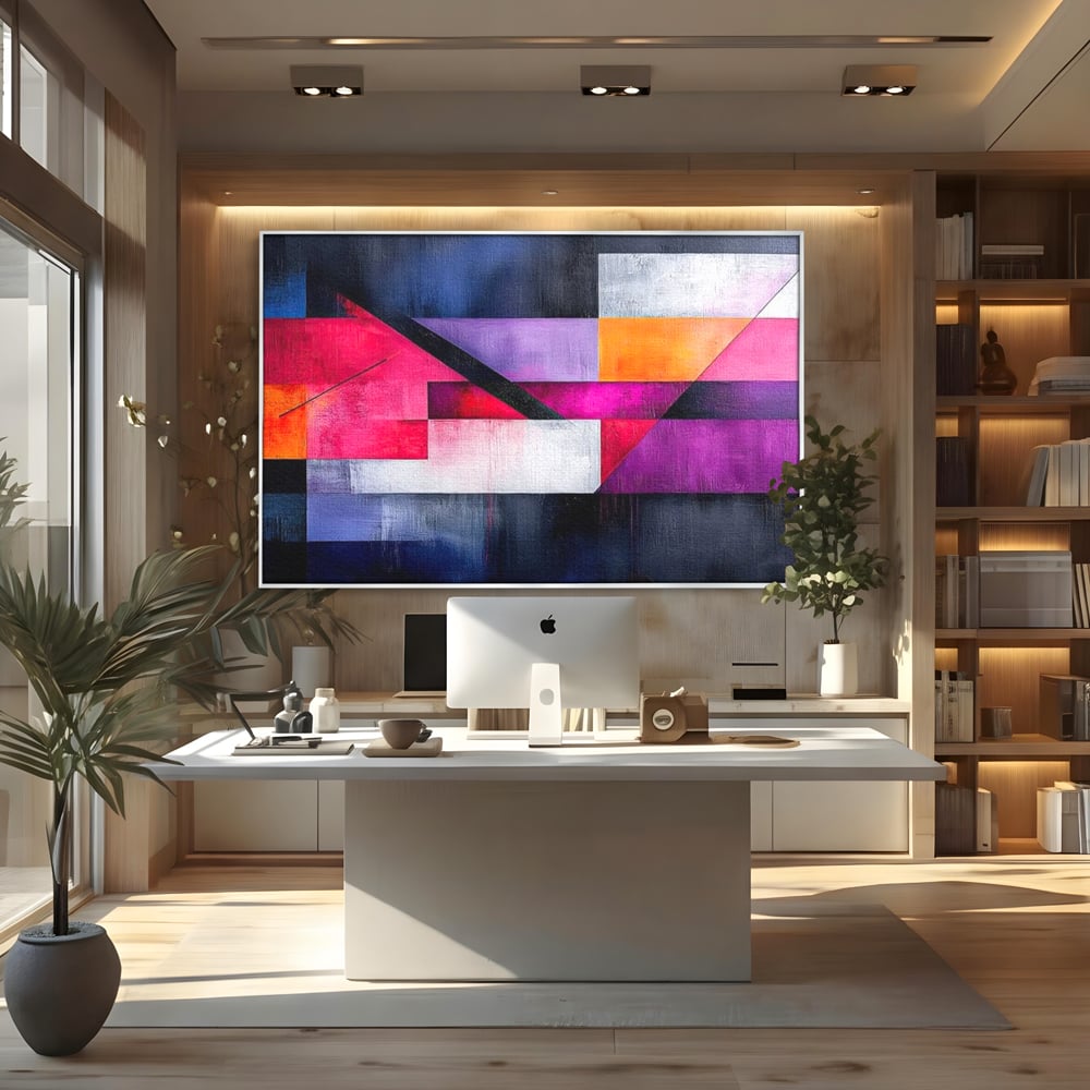 Leinwand Premium Canvas Wandkunst, LuxCanva® J1002, Abstrakte Horizonte, Fragmente, Chromatisch, Horizonte, Linien, Lila, Rot, Explosion, Urban, Kunst, Dekor, Wohnen, Schlafzimmer