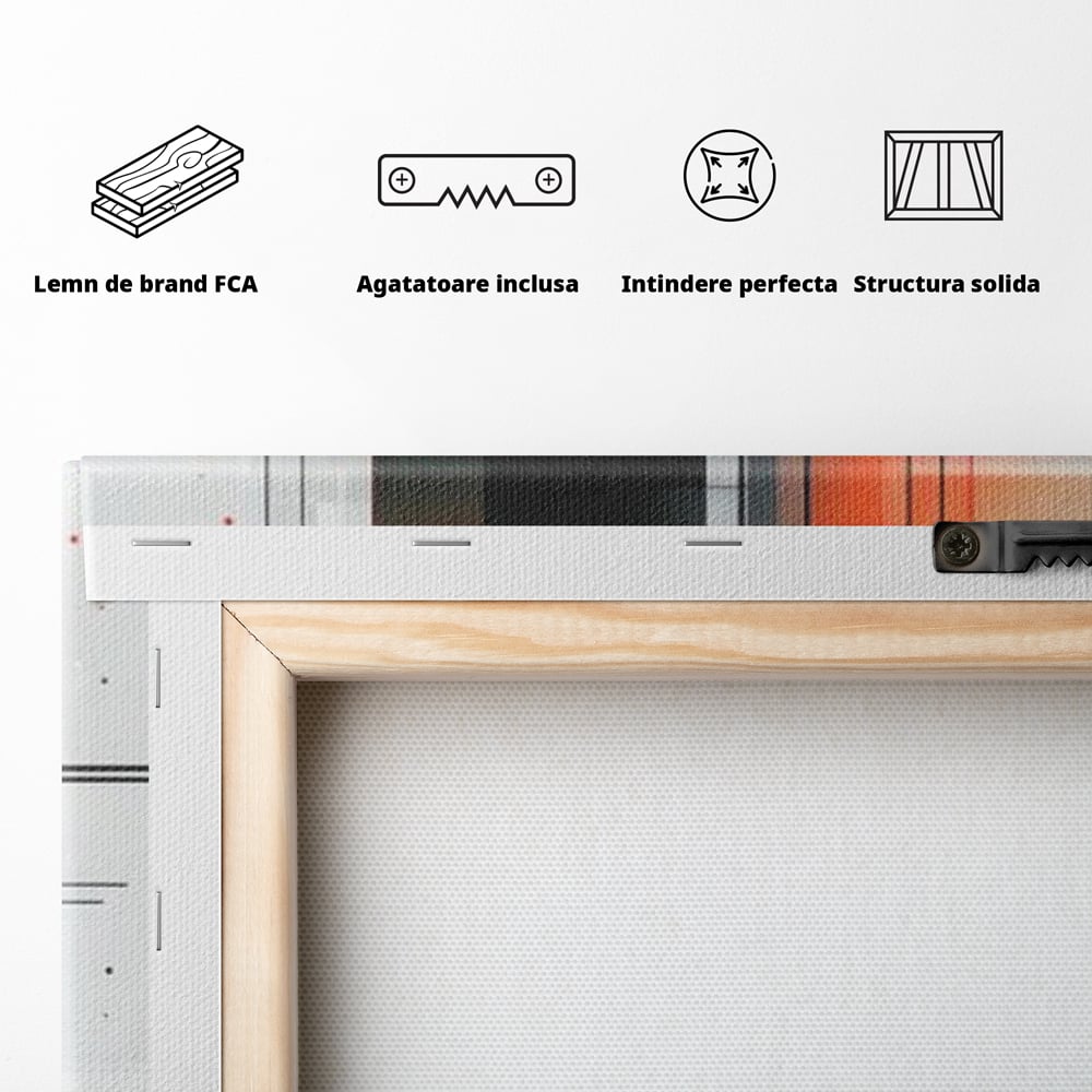 Tablou Canvas Premium, LuxCanva® J1003, Metropola In Rosu, Structuri, Forme, Grile, Linii, Armonie, Digital, Tehnic, Dinamism, Haotic, Industrial, Living, Dormitor