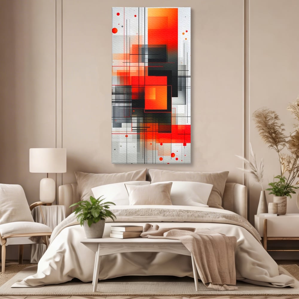 Tablou Canvas Premium, LuxCanva® J1003, Metropola In Rosu, Structuri, Forme, Grile, Linii, Armonie, Digital, Tehnic, Dinamism, Haotic, Industrial, Living, Dormitor