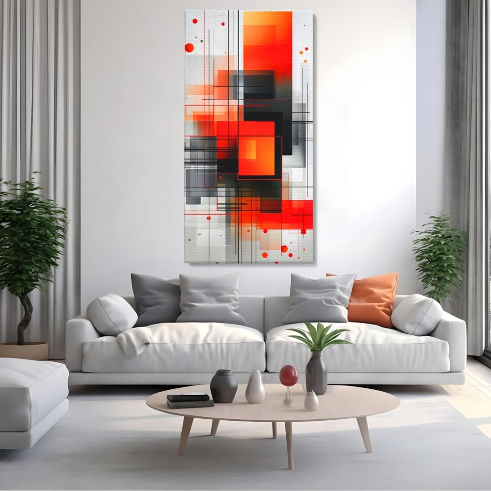 Tablou Canvas Premium, LuxCanva® J1003, Metropola In Rosu, Structuri, Forme, Grile, Linii, Armonie, Digital, Tehnic, Dinamism, Haotic, Industrial, Living, Dormitor