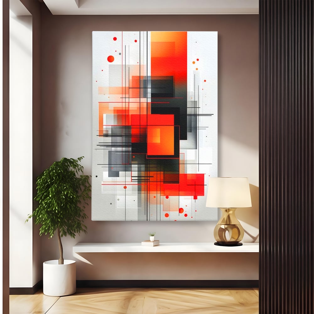 Tablou Canvas Premium, LuxCanva® J1003, Metropola In Rosu, Structuri, Forme, Grile, Linii, Armonie, Digital, Tehnic, Dinamism, Haotic, Industrial, Living, Dormitor