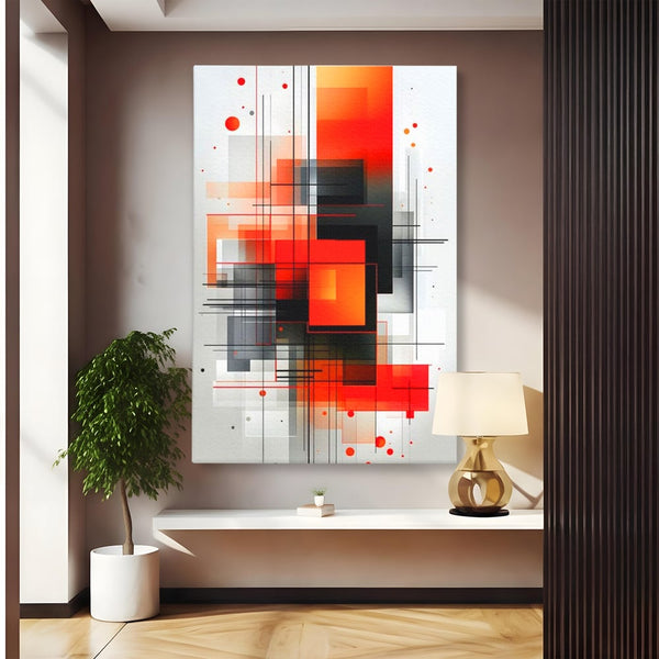 Tablou Canvas Premium, LuxCanva® J1003, Metropola In Rosu, Structuri, Forme, Grile, Linii, Armonie, Digital, Tehnic, Dinamism, Haotic, Industrial, Living, Dormitor
