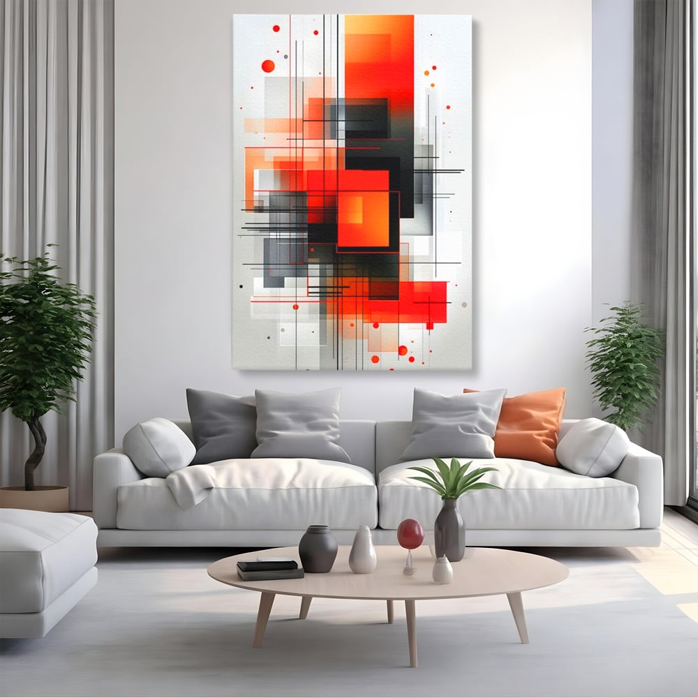 Tablou Canvas Premium, LuxCanva® J1003, Metropola In Rosu, Structuri, Forme, Grile, Linii, Armonie, Digital, Tehnic, Dinamism, Haotic, Industrial, Living, Dormitor