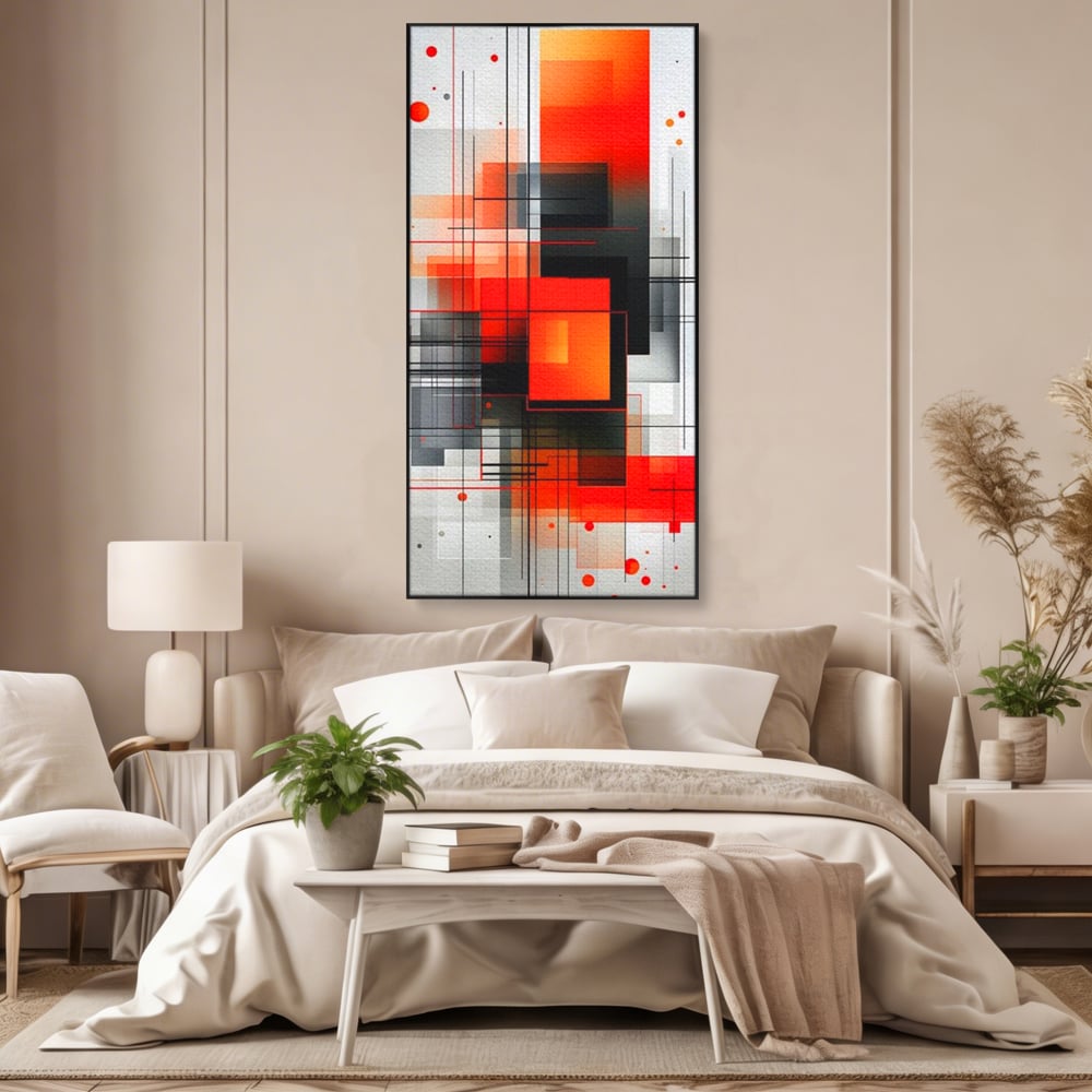 Tablou Canvas Premium, LuxCanva® J1003, Metropola In Rosu, Structuri, Forme, Grile, Linii, Armonie, Digital, Tehnic, Dinamism, Haotic, Industrial, Living, Dormitor