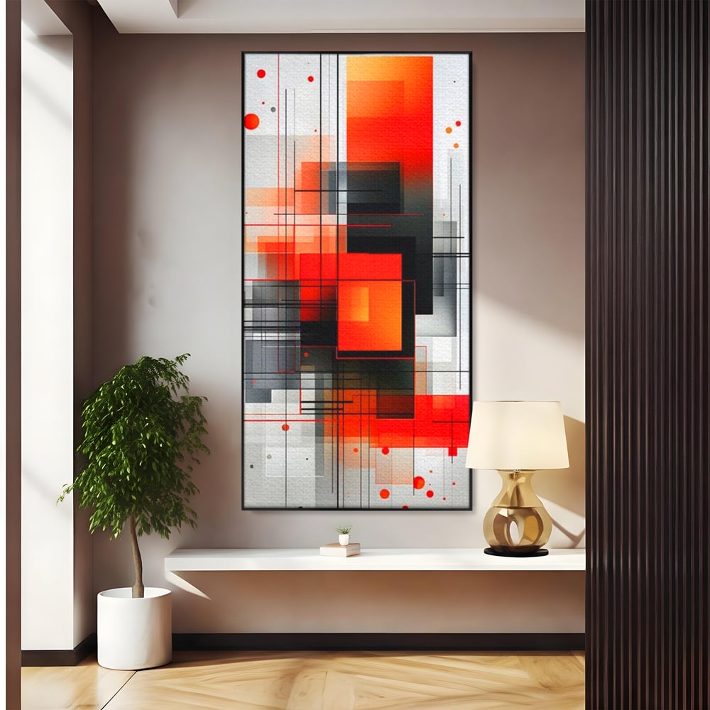 Tablou Canvas Premium, LuxCanva® J1003, Metropola In Rosu, Structuri, Forme, Grile, Linii, Armonie, Digital, Tehnic, Dinamism, Haotic, Industrial, Living, Dormitor