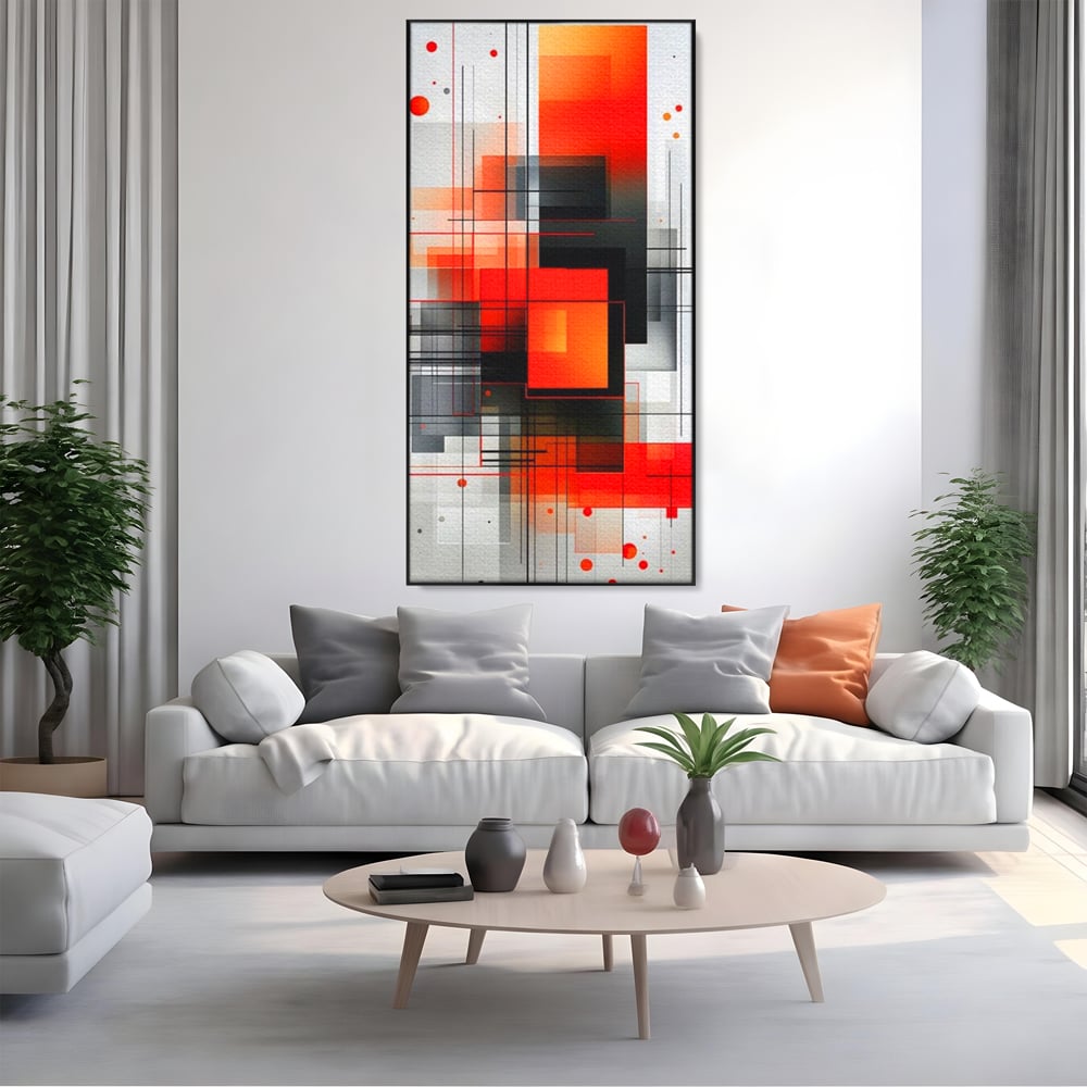 Tablou Canvas Premium, LuxCanva® J1003, Metropola In Rosu, Structuri, Forme, Grile, Linii, Armonie, Digital, Tehnic, Dinamism, Haotic, Industrial, Living, Dormitor