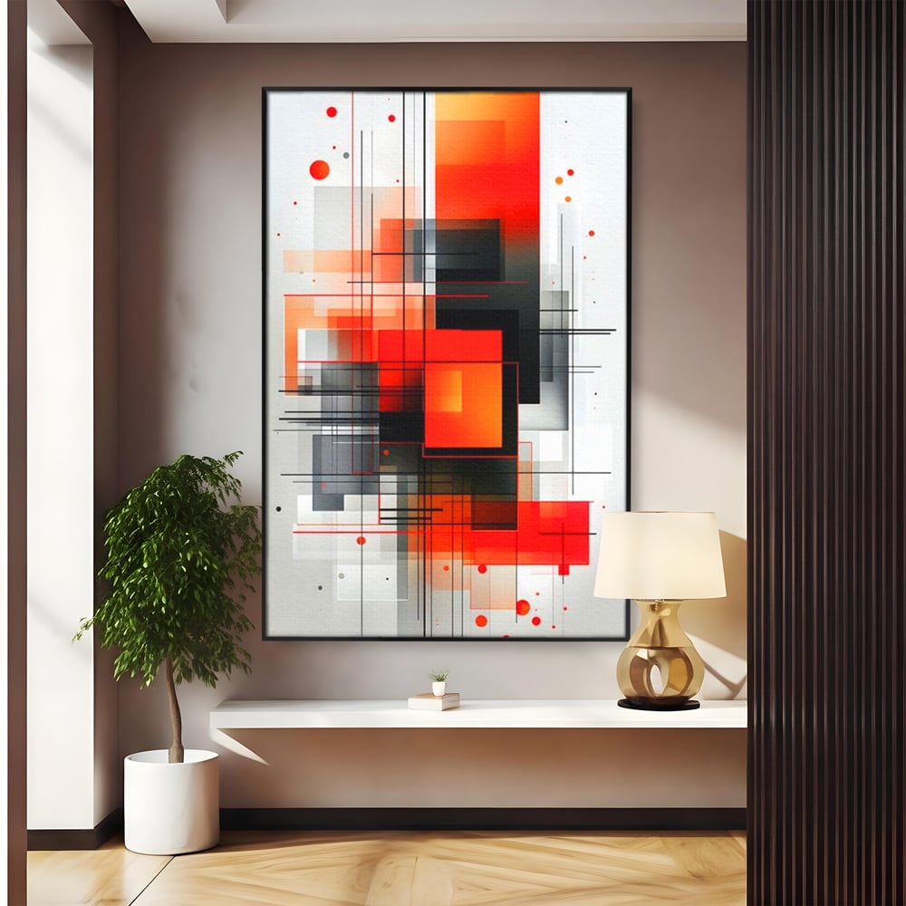 Tablou Canvas Premium, LuxCanva® J1003, Metropola In Rosu, Structuri, Forme, Grile, Linii, Armonie, Digital, Tehnic, Dinamism, Haotic, Industrial, Living, Dormitor