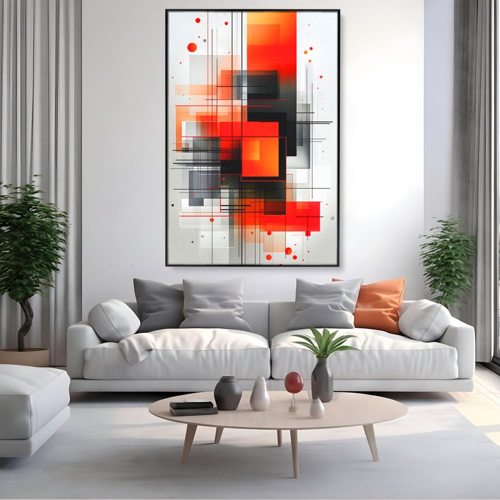 Tablou Canvas Premium, LuxCanva® J1003, Metropola In Rosu, Structuri, Forme, Grile, Linii, Armonie, Digital, Tehnic, Dinamism, Haotic, Industrial, Living, Dormitor