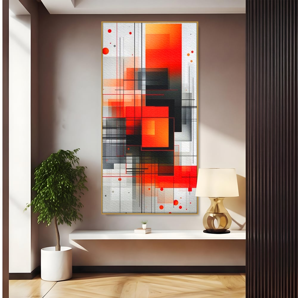 Tablou Canvas Premium, LuxCanva® J1003, Metropola In Rosu, Structuri, Forme, Grile, Linii, Armonie, Digital, Tehnic, Dinamism, Haotic, Industrial, Living, Dormitor