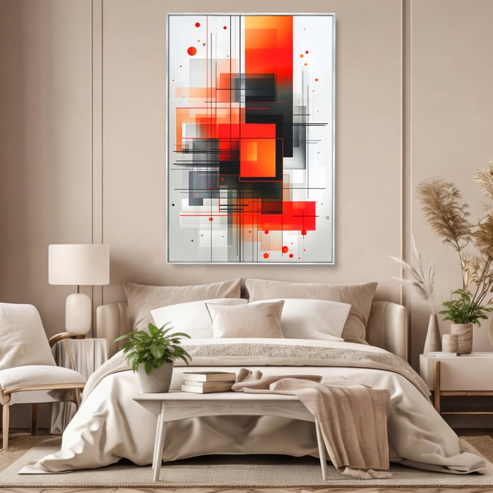 Tablou Canvas Premium, LuxCanva® J1003, Metropola In Rosu, Structuri, Forme, Grile, Linii, Armonie, Digital, Tehnic, Dinamism, Haotic, Industrial, Living, Dormitor