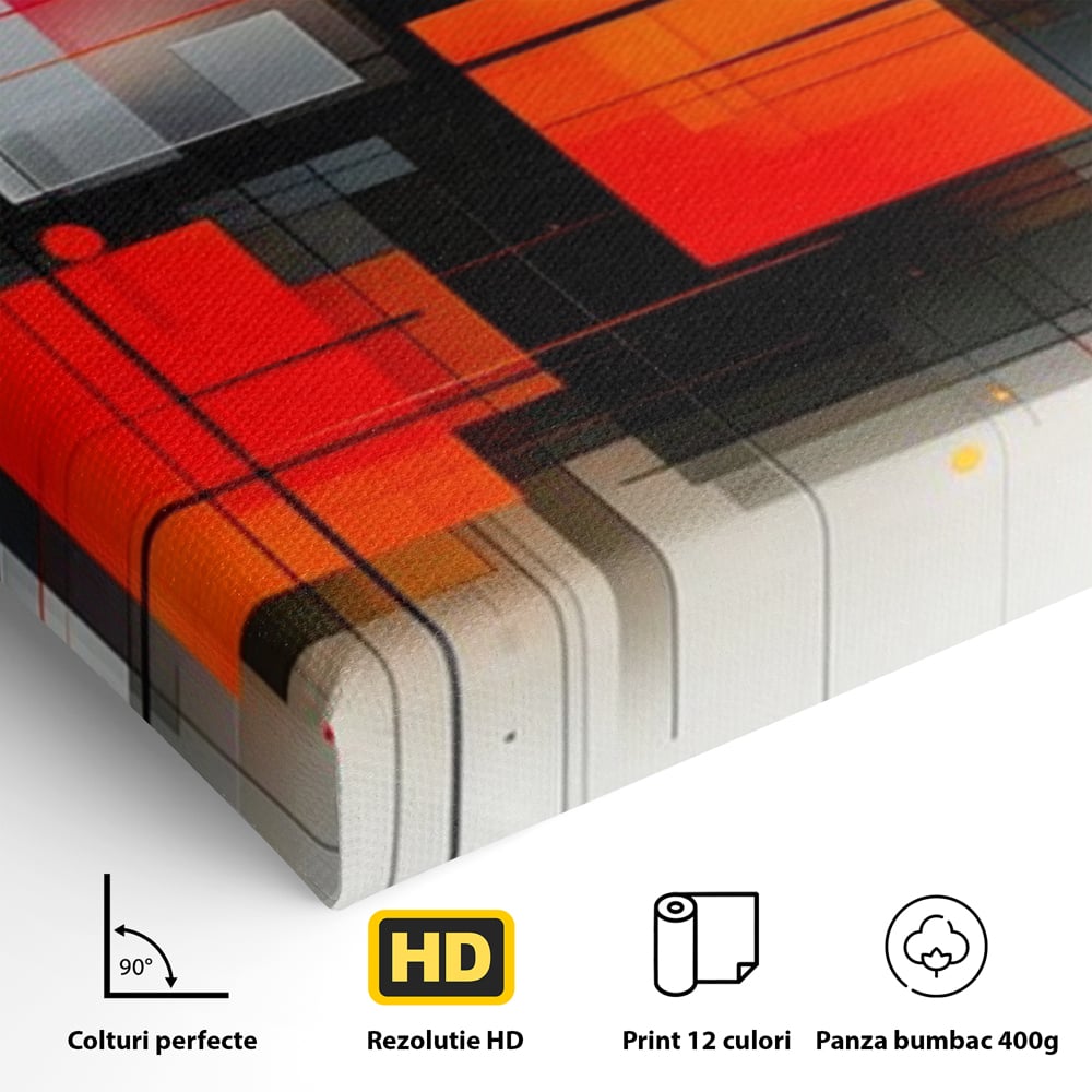Tablou Canvas Premium, LuxCanva® J1004, Intersectii Cromatice, Portocaliu, Rosu, Flux, Metropolis, Cromatic, Stropi, Vizual, Exploziv, Contraste, Living, Dormitor