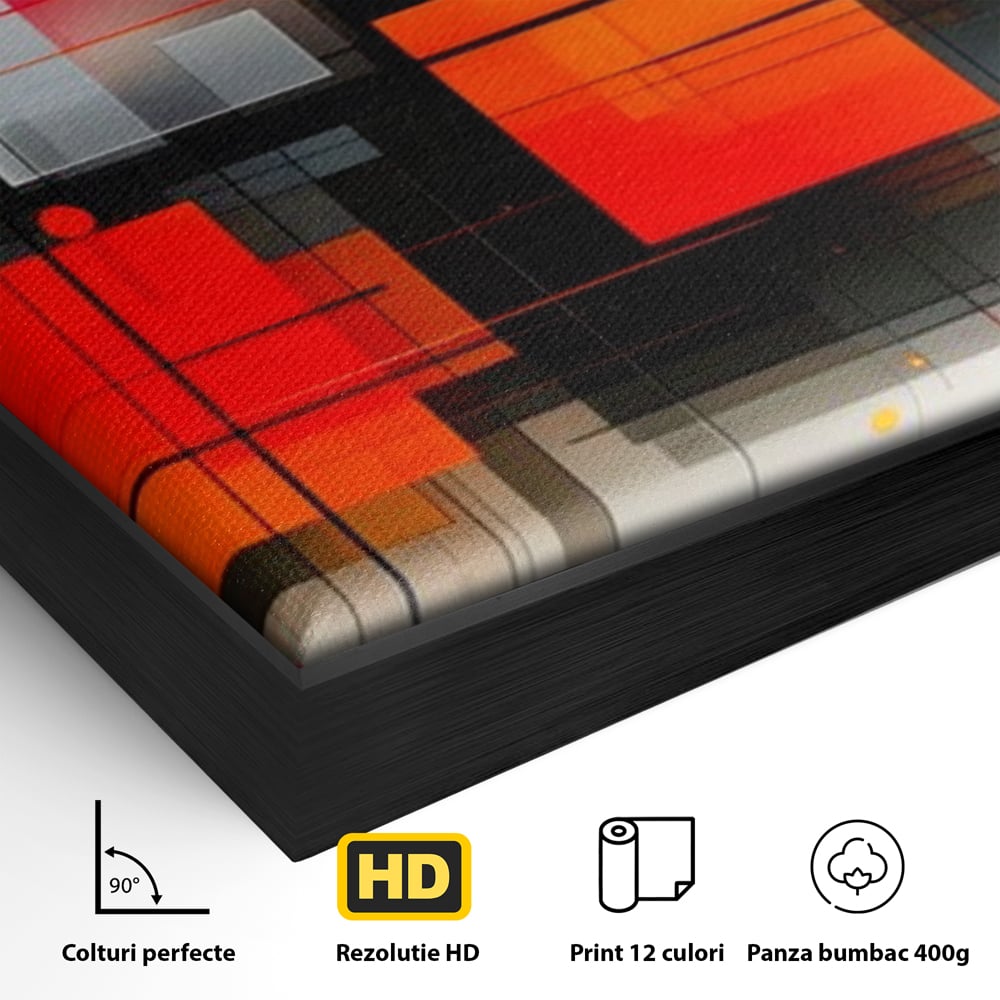 Tablou Canvas Premium, LuxCanva® J1004, Intersectii Cromatice, Portocaliu, Rosu, Flux, Metropolis, Cromatic, Stropi, Vizual, Exploziv, Contraste, Living, Dormitor