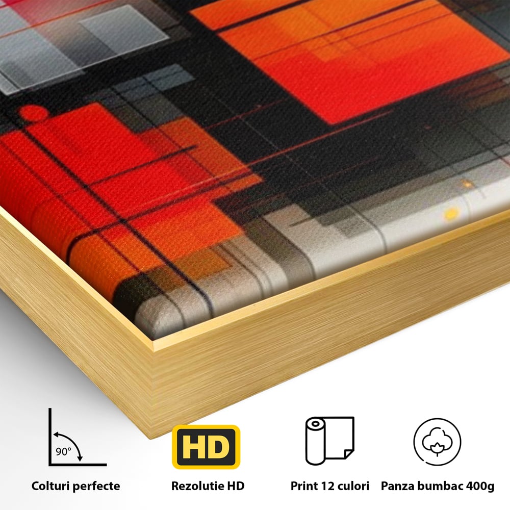 Tablou Canvas Premium, LuxCanva® J1004, Intersectii Cromatice, Portocaliu, Rosu, Flux, Metropolis, Cromatic, Stropi, Vizual, Exploziv, Contraste, Living, Dormitor