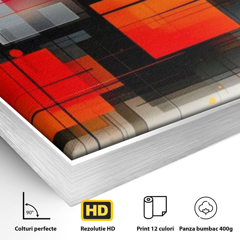 Tablou Canvas Premium, LuxCanva® J1004, Intersectii Cromatice, Portocaliu, Rosu, Flux, Metropolis, Cromatic, Stropi, Vizual, Exploziv, Contraste, Living, Dormitor