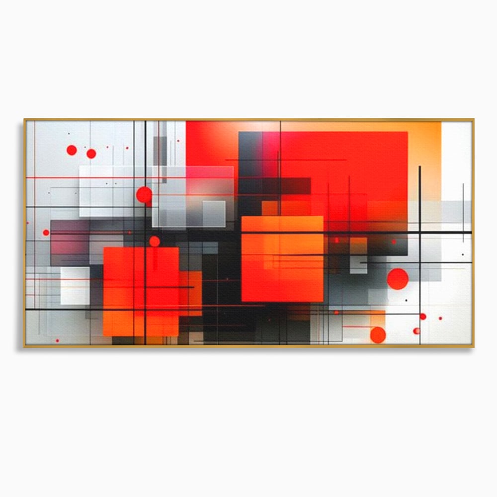 Tablou Canvas Premium, LuxCanva® J1004, Intersectii Cromatice, Portocaliu, Rosu, Flux, Metropolis, Cromatic, Stropi, Vizual, Exploziv, Contraste, Living, Dormitor